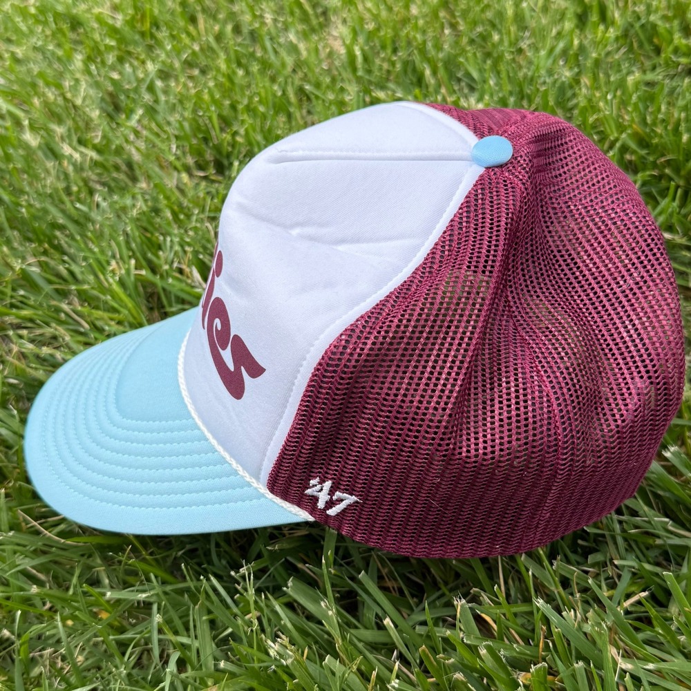 Like NEW Philadelphia Phillies MLB '47 Throwback Blue Trucker Snapback Hat - Picture 2 of 7